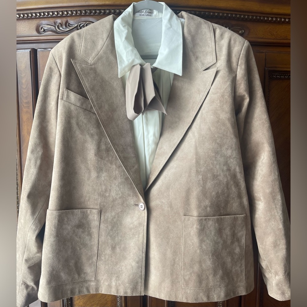 Vintage Womens Adolph Schuman for Lilli Ann Tan Ultra Suede 3 Pc Suit Sz L/XL